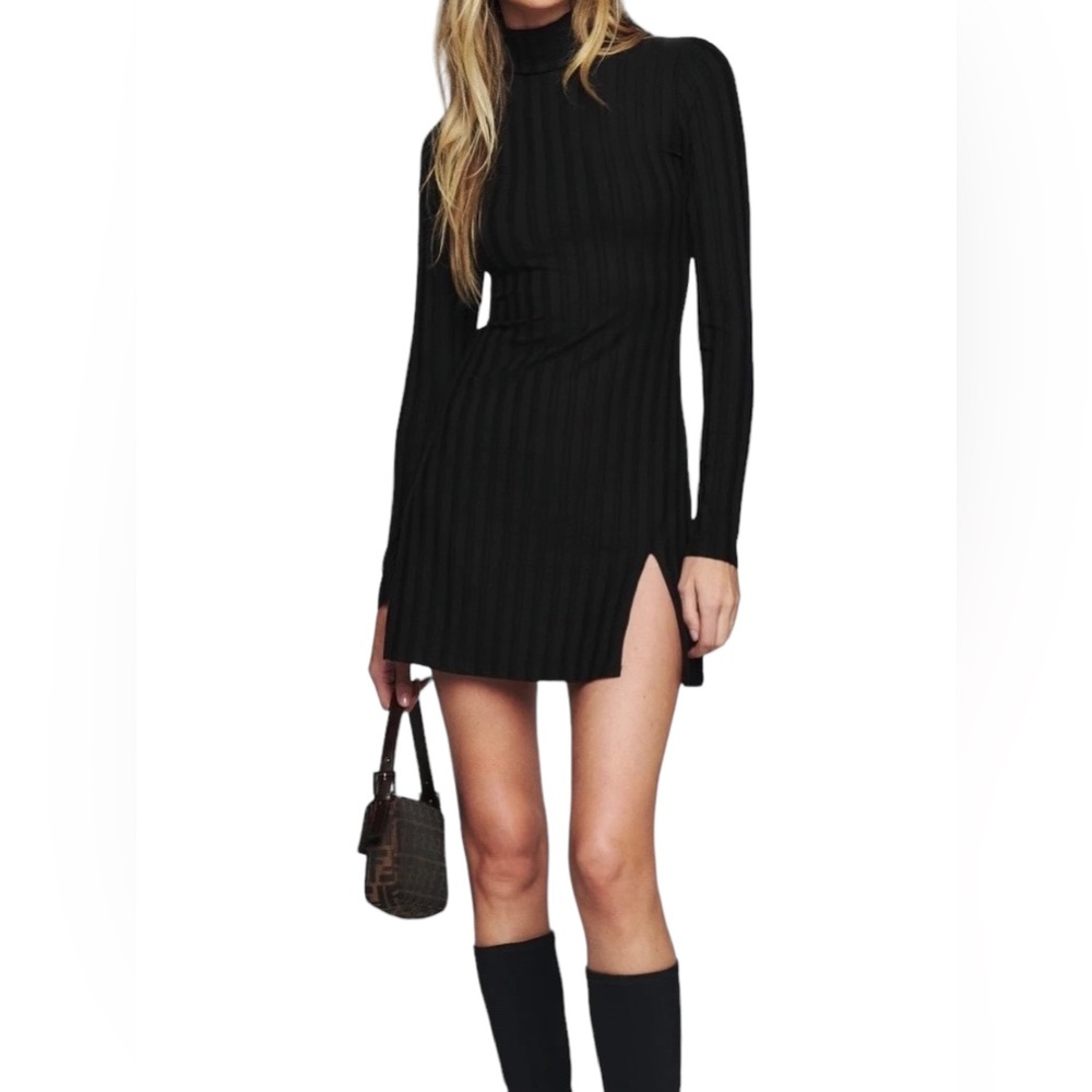 Reformation Libra Ribbed Knit Long Sleeve Mock Neck Mini Dress, Size S